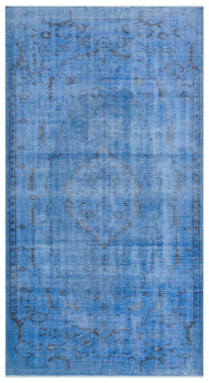 Blue Over Dyed Vintage Rug 4'6'' x 8'4'' ft 138 x 253 cm