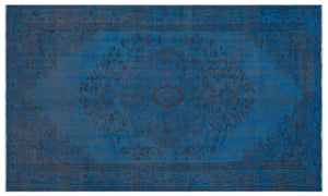 Blue Over Dyed Vintage Rug 4'11'' x 8'2'' ft 150 x 250 cm