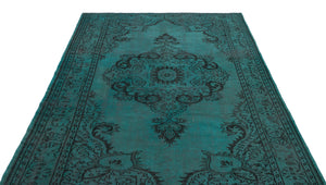 Turquoise Over Dyed Vintage Rug 5'10'' x 8'7'' ft 177 x 261 cm