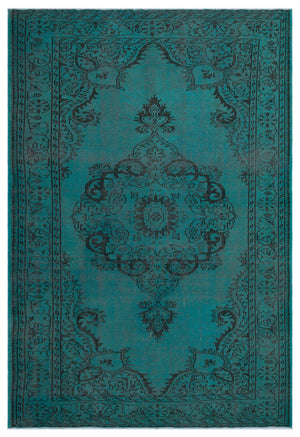 Turquoise Over Dyed Vintage Rug 5'10'' x 8'7'' ft 177 x 261 cm