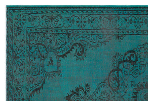 Turquoise Over Dyed Vintage Rug 5'10'' x 8'7'' ft 177 x 261 cm