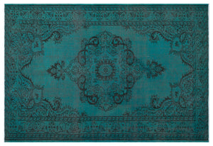 Turquoise Over Dyed Vintage Rug 5'10'' x 8'7'' ft 177 x 261 cm