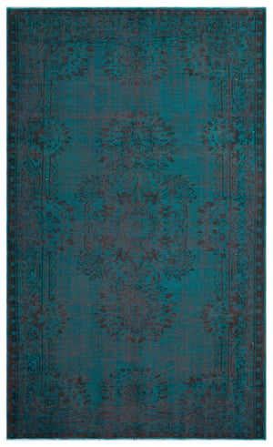 Turquoise Over Dyed Vintage Rug 5'7'' x 9'6'' ft 171 x 289 cm