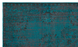 Turquoise Over Dyed Vintage Rug 5'7'' x 9'6'' ft 171 x 289 cm