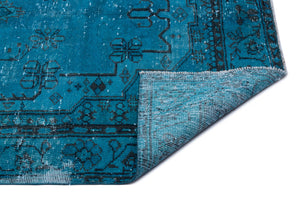 Turquoise  Over Dyed Vintage Rug 4'12'' x 9'3'' ft 152 x 283 cm
