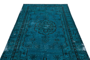 Turquoise  Over Dyed Vintage Rug 4'12'' x 9'3'' ft 152 x 283 cm