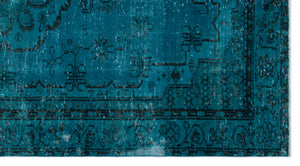 Turquoise  Over Dyed Vintage Rug 4'12'' x 9'3'' ft 152 x 283 cm