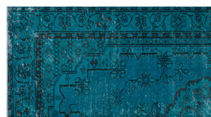 Turquoise  Over Dyed Vintage Rug 4'12'' x 9'3'' ft 152 x 283 cm