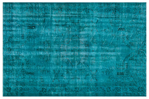 Turquoise Over Dyed Vintage Rug 5'8'' x 8'8'' ft 173 x 265 cm