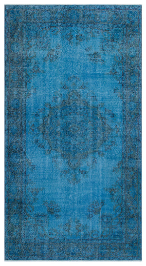 Turquoise Over Dyed Vintage Rug 4'4'' x 8'2'' ft 132 x 250 cm