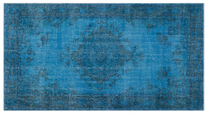 Turquoise Over Dyed Vintage Rug 4'4'' x 8'2'' ft 132 x 250 cm