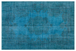 Turquoise Over Dyed Vintage Rug 6'0'' x 9'1'' ft 183 x 277 cm