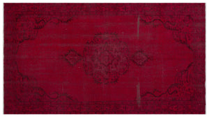 Red Over Dyed Vintage Rug 4'11'' x 8'11'' ft 150 x 273 cm