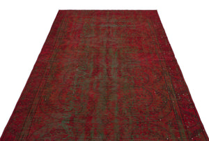 Red Over Dyed Vintage Rug 5'1'' x 9'5'' ft 156 x 286 cm