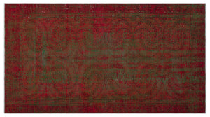 Red Over Dyed Vintage Rug 5'1'' x 9'5'' ft 156 x 286 cm
