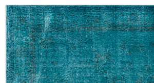 Turquoise Over Dyed Vintage Rug 3'10'' x 7'3'' ft 118 x 221 cm