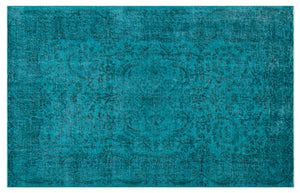 Turquoise Over Dyed Vintage Rug 5'9'' x 9'2'' ft 174 x 279 cm