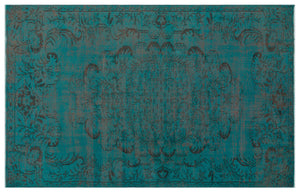 Turquoise Over Dyed Vintage Rug 6'1'' x 9'5'' ft 185 x 287 cm