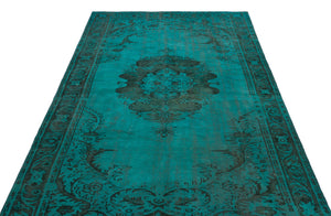 Turquoise Over Dyed Vintage Rug 5'5'' x 9'4'' ft 166 x 285 cm
