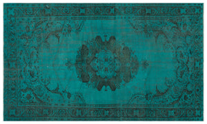 Turquoise Over Dyed Vintage Rug 5'5'' x 9'4'' ft 166 x 285 cm