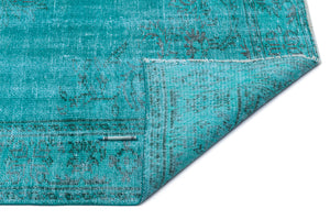 Turquoise  Over Dyed Vintage Rug 5'7'' x 8'8'' ft 170 x 265 cm