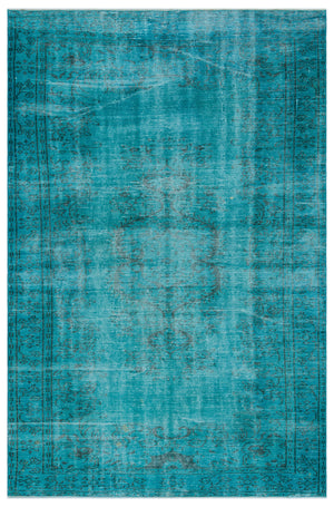Turquoise Over Dyed Vintage Rug 6'1'' x 9'1'' ft 185 x 278 cm