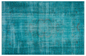 Turquoise Over Dyed Vintage Rug 6'1'' x 9'1'' ft 185 x 278 cm