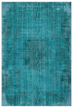 Turquoise Over Dyed Vintage Rug 5'7'' x 8'7'' ft 169 x 261 cm