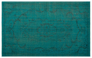 Turquoise Over Dyed Vintage Rug 5'5'' x 8'8'' ft 164 x 265 cm
