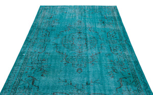 Turquoise Over Dyed Vintage Rug 5'5'' x 8'7'' ft 164 x 261 cm