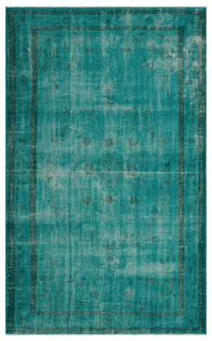 Turquoise  Over Dyed Vintage Rug 5'4'' x 8'9'' ft 163 x 267 cm