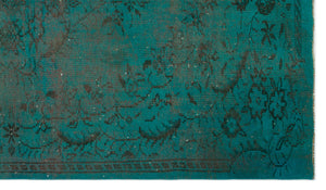 Turquoise Over Dyed Vintage Rug 5'7'' x 9'4'' ft 169 x 285 cm