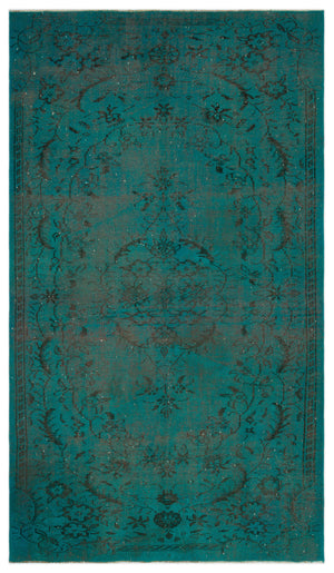 Turquoise Over Dyed Vintage Rug 5'7'' x 9'4'' ft 169 x 285 cm