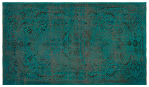 Turquoise Over Dyed Vintage Rug 5'7'' x 9'4'' ft 169 x 285 cm