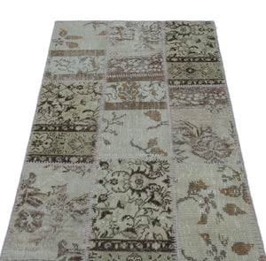 Beige Over Dyed Patchwork Unique Rug 2'7'' x 4'11'' ft 80 x 150 cm