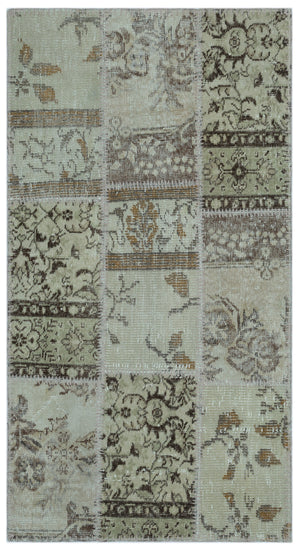 Beige Over Dyed Patchwork Unique Rug 2'7'' x 4'11'' ft 80 x 150 cm