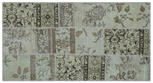 Beige Over Dyed Patchwork Unique Rug 2'7'' x 4'11'' ft 80 x 150 cm