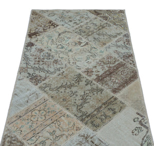 Beige Over Dyed Patchwork Unique Rug 2'7'' x 4'11'' ft 80 x 150 cm