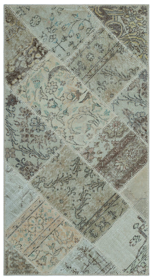 Beige Over Dyed Patchwork Unique Rug 2'7'' x 4'11'' ft 80 x 150 cm