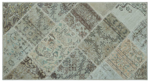 Beige Over Dyed Patchwork Unique Rug 2'7'' x 4'11'' ft 80 x 150 cm