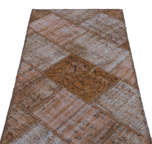 Brown Over Dyed Patchwork Unique Rug 2'7'' x 4'11'' ft 80 x 150 cm