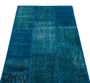 Turquoise Over Dyed Patchwork Unique Rug 2'7'' x 4'11'' ft 80 x 150 cm