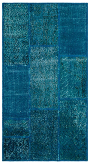 Turquoise Over Dyed Patchwork Unique Rug 2'7'' x 4'11'' ft 80 x 150 cm