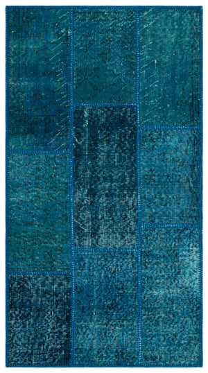 Turquoise Over Dyed Patchwork Unique Rug 2'7'' x 4'11'' ft 80 x 150 cm