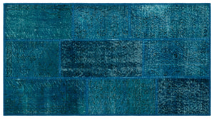 Turquoise Over Dyed Patchwork Unique Rug 2'7'' x 4'11'' ft 80 x 150 cm