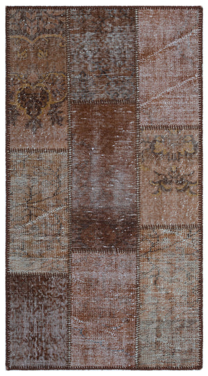 Brown Over Dyed Patchwork Unique Rug 2'7'' x 4'11'' ft 80 x 150 cm