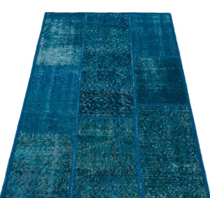 Turquoise Over Dyed Patchwork Unique Rug 2'7'' x 4'11'' ft 80 x 150 cm