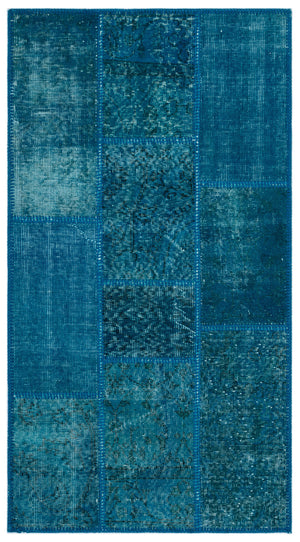 Turquoise Over Dyed Patchwork Unique Rug 2'7'' x 4'11'' ft 80 x 150 cm