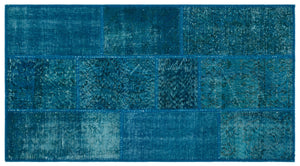 Turquoise Over Dyed Patchwork Unique Rug 2'7'' x 4'11'' ft 80 x 150 cm