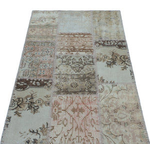 Beige Over Dyed Patchwork Unique Rug 2'7'' x 4'11'' ft 80 x 150 cm